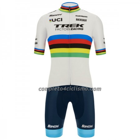 Completo Maglia + Pantaloncino con bretelle 2022 Trek Factory Racing XC Campione Del Mondo Manica Corta Bianco Multicolore